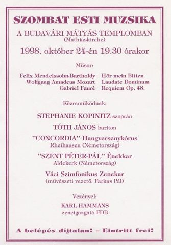 Programm 1998 Budapest - Matthiaskirche